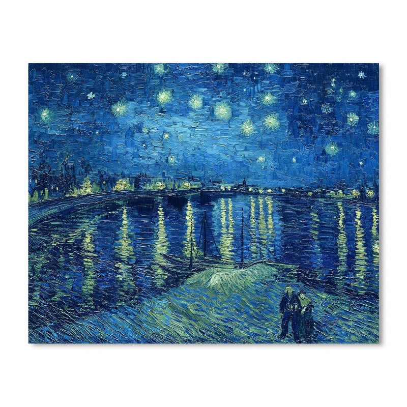 1 KINGO Van Gogh Canvas Wall Art: Starry Night over the Rhne Oil Painting Picture Reproduction Room Decor, Famous Art Prints Framed Poster Modern Artwork Home Decoration 12"" x 15"" - Image 1